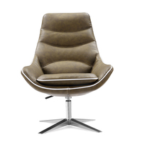Fauteuil Moderne de Salon en Cuir PU, Piètement Métallique, Fauteuil Pivotant Confortable