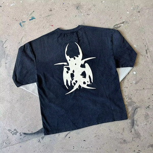 Logo personnalisé double couches chemise à manches longues thermique rue porte sérigraphie pull t-shirts vêtements de luxe brut Boxy hommes t-shirt - Product Image 3