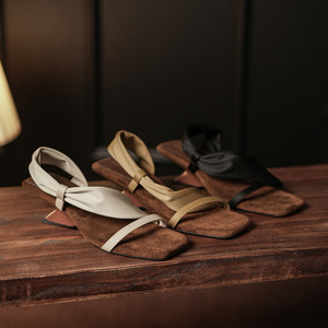 0138 Women <b>Flat</b> <b>Sandals</b> Open Toe Solid Color Bow Decoration Breathable Microfiber Lining <b>Flat</b> Heel Summer Casual Shoes - Product Image 4