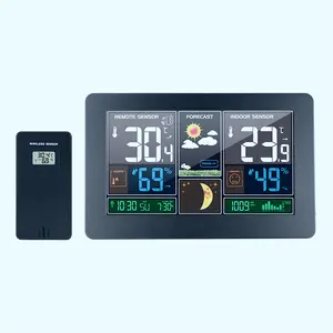 屋内および屋外温度、時計温度湿度計温度計気圧計スヌーズムーンフェーズテーブルデスククロック/