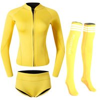 Combinaison de plongée en néoprène 3 pièces pour femme, veste à manches longues avec fermeture éclair sur le devant, short et chaussettes de plongée, logo personnalisé OEM, combinaison de surf et de plongée en apnée