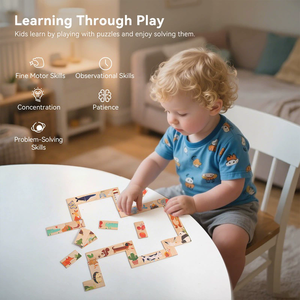 เกมตัวต่อโดมิโนไม้สำหรับเด็กอายุ 2 ถึง 4 ปี การเรียนรู้ขั้นต้นและการพัฒนาสติปัญญา ของเล่นจับคู่สีและลวดลาย - Product Image 3