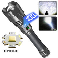 Lampes de poche super lumineuses 60W LED XHP360 30000 Lumens élevés résistant à l'eau 5 Modes USB lampe de poche tactique Camping randonnée panne