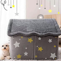 Lit-cave pour chat de style maison, personnalisé par le fabricant, portable, moderne, gris, à imprimé étoiles, chaud et en peluche pour l'hiver