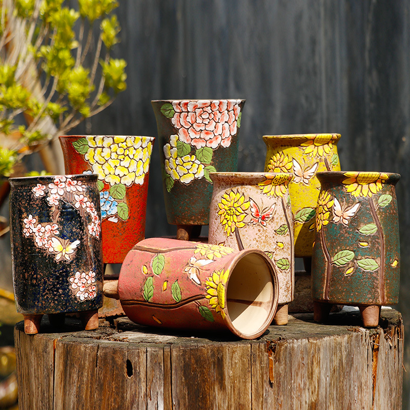 Hand-painted Terracotta Flower Pots - Modern Succulent Decor