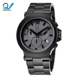 Montre-bracelet sport pour homme en acier inoxydable, finition PVD noir <span class=keywords><strong>DLC</strong></span>, chronographe, couronne vissée, bracelet en cuir/silicone, 43 mm - Product Image 2