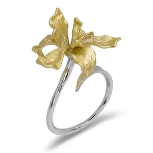 Handmade 925 เงินสเตอร์ลิงแหวนดอกไม้ไอริสเปิดแหวนผู้หญิง