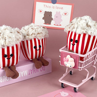 Peluche super douce en forme de petit ours mignon avec pendentif popcorn, avec porte-clés et sac en tissu pour accrocher