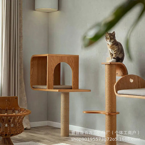 Solid Wood Multi Layer Cat Tree With Enclosed Bed And <b>Scratching</b> <b>Posts</b> For Cats - Product Image 1
