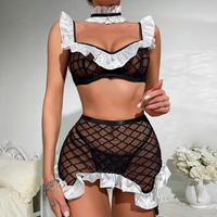 Ensemble de lingerie transparent trois pièces avec logo personnalisé Home Maid Style chic avec contrôle ferme Body soutien-gorge culotte en dentelle pour femmes
