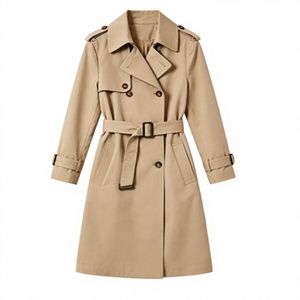 Manteau <span class=keywords><strong>trench</strong></span> <span class=keywords><strong>beige</strong></span> pour <span class=keywords><strong>femme</strong></span> avec ceinture longue, double boutonnage, coupe courte décontractée, imperméable et orné de dentelle - Product Image 4