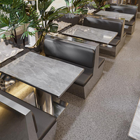 Meubles commerciaux de luxe léger, ensembles de tables et chaises en métal et cuir, canapé de banquet personnalisé haut de gamme avec table et chaises pour restaurants