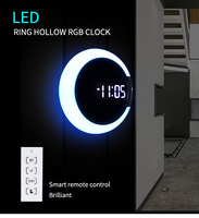 Jam Dinding LED Cermin Bulat Digital 12 Inch dengan Remote Control, Alarm/Suhu, Desain Kreatif, Lampu Berongga dengan Pergantian Warna