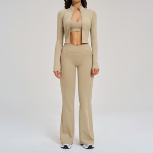 Ensemble <span class=keywords><strong>de</strong></span> vêtements <span class=keywords><strong>de</strong></span> sport pour femmes, 3 pièces, personnalisé, vente en gros, fitness, yoga, tenue <span class=keywords><strong>de</strong></span> sport sans couture, sweat-shirt à manches longues, ensemble <span class=keywords><strong>de</strong></span> yoga - Product Image 6