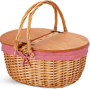2 Person Wicker Woven Gift Box Baskets Love Design Camping Outdoor Picnic Basket