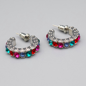 Orecchini a Perno Rotondi a Forma di C Colorati per Donne, Gioielli alla Moda Trendy - Product Image 5