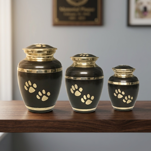 Urna Funeraria Moderna para Mascotas, Color Marrón y Dorado, Lavable, para Cenizas, Hecha a Mano, Grabada y Personalizable - Product Image 1