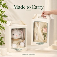 Boîtes cadeaux personnalisées avec fenêtre transparente, poignée en papier intégrée, papier couché, emballage rectangulaire pour fleurs, cadeaux en peluche