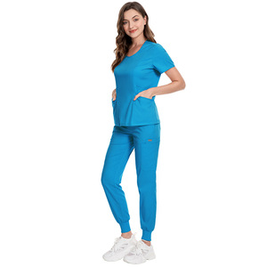 Hospital Uniforms Fashion Jogger Scrubs Sets Unisex Short-sleeved Nurse Uniform Stretchable Washable Quick-Drying <b>Top</b> & Pants - Product Image 4