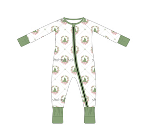 En gros, Combinaison <span class=keywords><strong>de</strong></span> nuit pour bébé en bambou rose à fermeture éclair, avec nœud, motif <span class=keywords><strong>couronne</strong></span> <span class=keywords><strong>de</strong></span> <span class=keywords><strong>Noël</strong></span> et sapin - Product Image 1