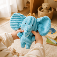 Peluche Éléphant Bleu en Velours Côtelé, Jouet Sonore Double Effet Froissé et Couineur, Rembourrage Coton PP, 18x24cm, Doux, Cuddly et Léger pour Chiens