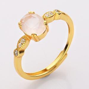 925スターリングシルバーレディースファインジュエリーナチュラルムーンストーンアクアマリンゴールドメッキヒーリングクリスタルリング女の子用 - Product Image 2