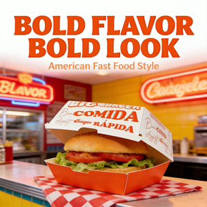 Caja de Cartón para Hamburguesas y Papas Fritas, Contenedor Desechable para Comida Rápida, Impresión Personalizada, Alta Calidad, Venta al Por Mayor - Product Image 3
