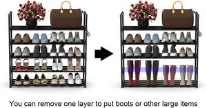 Adjustable Metal Shoe Rack Versatile Living Room Entryway Storage Organizer Hooks Stackable Boot Shoe Cabinet Dining Application - Product Image 6
