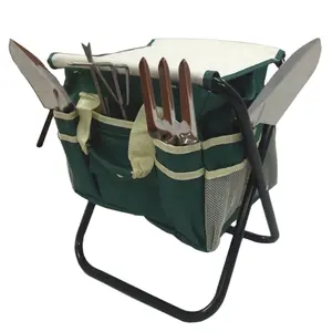 7pcs花园工具套装多用一体花园工具 & 工具手提袋，用于花园鱼营地海滩的折叠凳