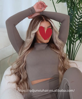 Peluca de Cabello Virgen Realista con Nudos Hechos a Mano y Encaje Superior, Aspecto de Cuero Cabelludo Natural, Larga y Ondulada, Color Castaño Ceniza con Balayage para Aumentar el Volumen
