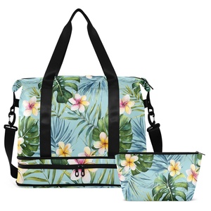Custom Hawaii Flower Large Capacity Waterproof Polyester Storage Luggage Duffel Fitness Portable Travel Bag With Makeup Pouch - Product Image 2