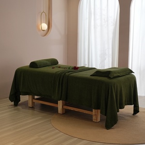 Ensemble de jupe de lit de table de massage en <span class=keywords><strong>polaire</strong></span> vert olive, couvertures de spa chaudes, confortables et pelucheuses créent cette atmosphère parfaite - Product Image 3