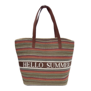 Bolso de playa de paja a rayas Hello Summer 51x35x15cm con estampado PP, bolso de mano de verano para mujer - Product Image 2