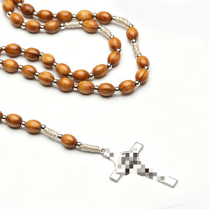 <span class=keywords><strong>Rosario</strong></span> Católico, Cuentas de Madera de 10-8mm, 59 Piezas, <span class=keywords><strong>Rosario</strong></span> Bautismal de la Virgen María, Cuentas de Oración Religiosas con Cruz - Product Image 5