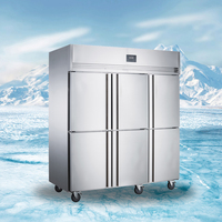 Congélateur vertical commercial Belnor en acier inoxydable, 6 portes, refroidissement par air, cuisine de restaurant, capacité de 1330 L, température numérique