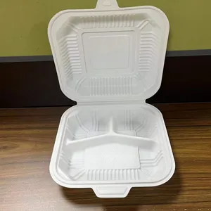 Biyobozunur konik gıda kabı compostable ambalaj tek kullanımlık mısır nişastası 8 inç 3 bölme paket servis kutusu