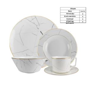 Ensemble de <span class=keywords><strong>vaisselle</strong></span> en porcelaine d'os nordique Steak bordé d'or à motifs de marbre blanc et assiette de nouilles italiennes pour le <span class=keywords><strong>service</strong></span> de restaurant - Product Image 5