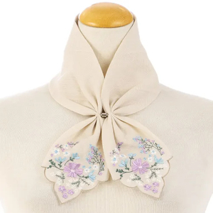 Bufanda corta de algodón con bordado de flores, estilo elegante y moderno, bufanda decorativa diaria para damas. - Product Image 4