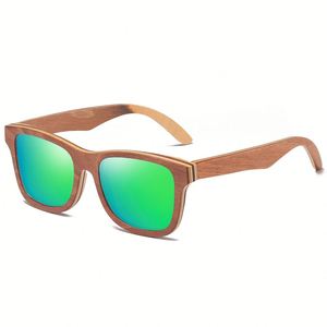 Lunettes de soleil en bois polarisées personnalisées, légères, protection UV, monture carrée en bois brun superposé pour femmes et hommes, vente en gros - Product Image 4