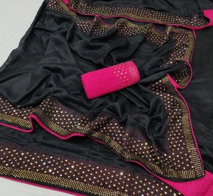 Vêtement de fête ethnique Designer indien Travail de la pierre Bordure en dentelle Saris bicolore avec chemisier Vêtements de mariage à bas prix pour dames - Product Image 1