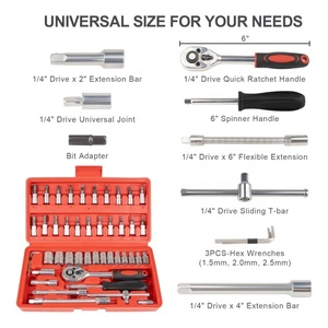 Ensemble d'outils compact et économique de 46 pièces pour réparation automobile, comprenant un jeu de douilles à cliquet de 1/4 pouce, des douilles à embout et une barre d'extension - Product Image 3