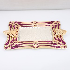 Luxury European Style Gold Silver Carved Eco-Friendly Metal Serving <b>Tray</b> Rectangle Shape Food Contact Safe Clean Damp Cloth Dry - Product Image 2