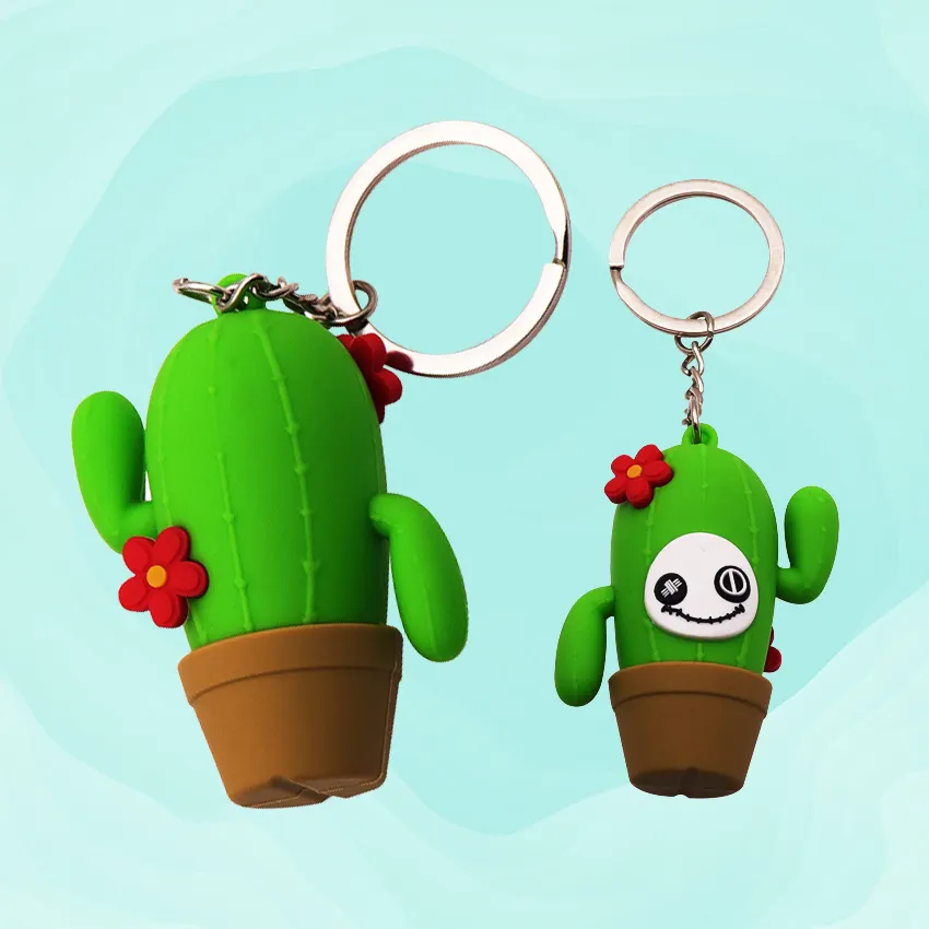 New Pattern Pvc Rubber Key Chains Diy Promotional Gift Plant Keychains Wholesale Cartoon Cactus Key Ring Custom