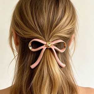 Barrette à cheveux en émail doux avec nœud, finition dorée polie, minimaliste, pour demi-queue de cheveux, élégante, accessoires capillaires quotidiens pour femmes au bureau - Product Image 2