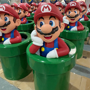 Figura de Mario de Tamaño Real en Resina de Fibra de Vidrio, Juguete Infantil de Dibujos Animados, Escultura Pop Art para Tienda de Videojuegos - Product Image 1
