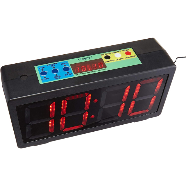 MACGREGOR LED Count Clock Timer Stopwatch Home Gym Fitness 4in Display Rechargeable Battery Audible Alert Training Black Plastic
