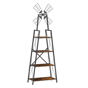 Scaffale da libreria a 4 livelli con struttura in metallo per scaffali di stoccaggio Design del mulino a vento per soggiorno a casa ufficio libreria in rovere in vetro FCJ
