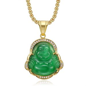 Yunnique – collier avec pendentif Bouddha Maitreya, en acier inoxydable plaqué or, calcédoine œil de chat, bijoux cadeau unisexe - Product Image 5