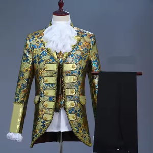 Costumes de fête cosplay de roi ou prince médiéval pour hommes, robe de cérémonie vintage de la cour, costume trois pièces, smoking de noble homme, manteaux + gilet + pantalon - Product Image 4