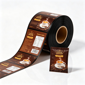 Rouleau de film d'emballage en plastique OPP brun laminé imprimé, sachet résistant à l'humidité pour café instantané et aliments - Product Image 1